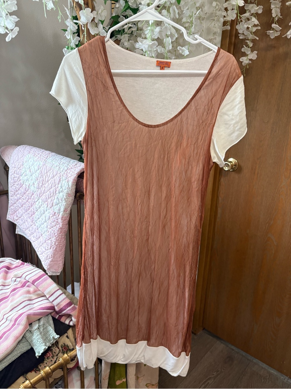 Chan Luu Y2K Vintage Brown & White Layered Scoop Neck Tunic